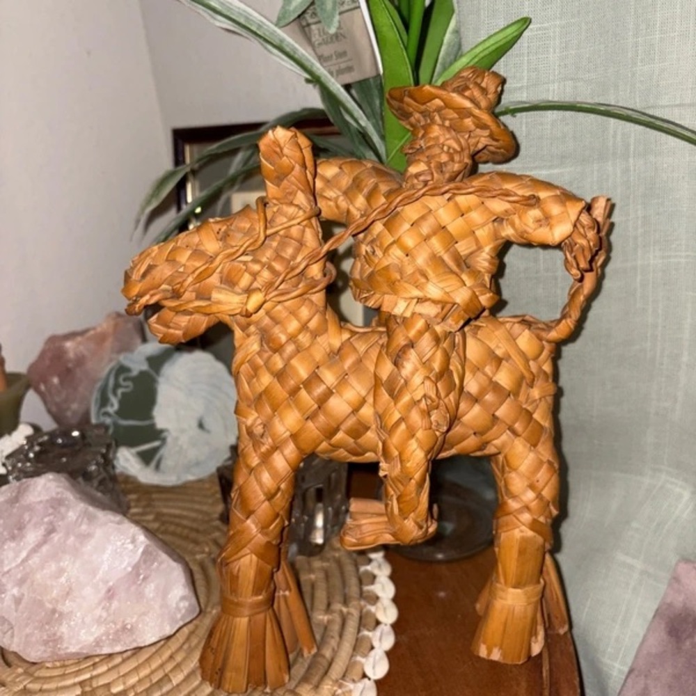 Handwoven Rustic Cowboy on Horse Accent Pillow - Natural Brown